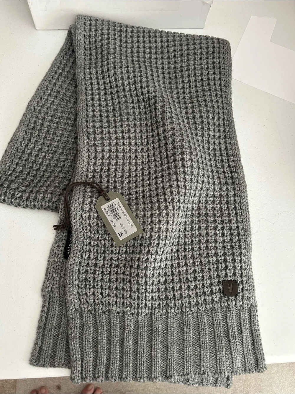 AllSaints Gray Waffle-Knit Sweater Scarf -NWT
